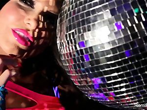 Romi plays w disco ball then inserts fucktoys in her coochie